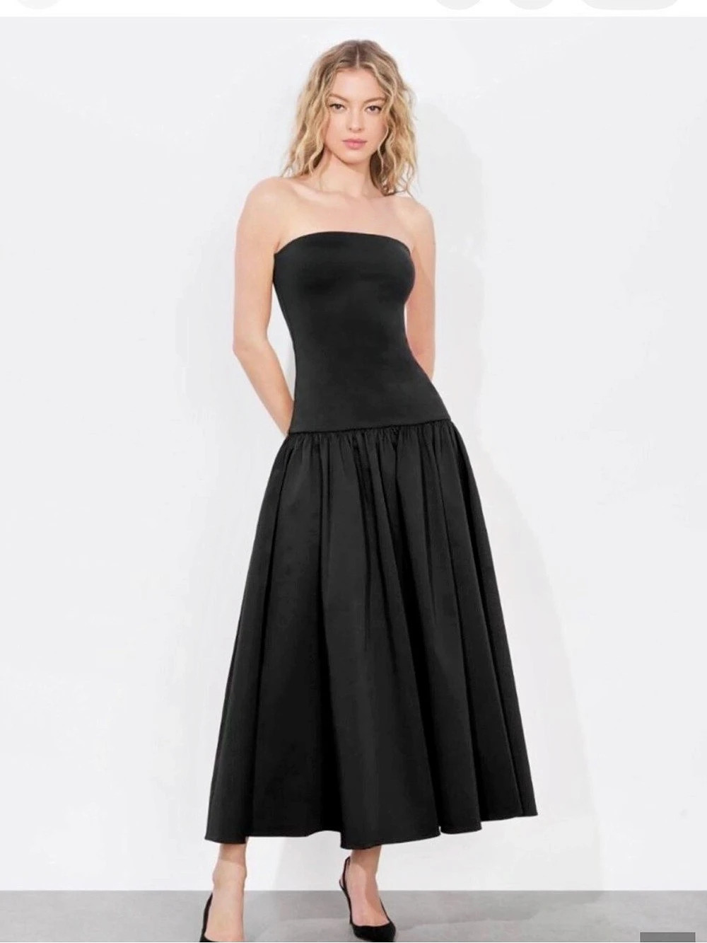 Alice + Olivia Oriana Strapless Drop-Waist Midi Dress Black Size 6 NWT